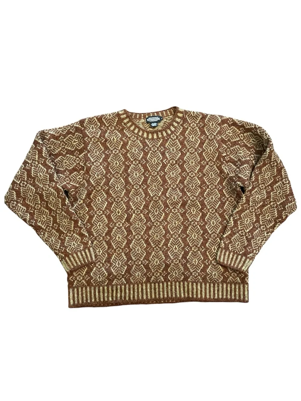 Vintage J. Peterman 100% Wool Heritage Sweater Brown Oatmeal New England Knit L